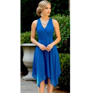 Shoshanna Emmy Designer Dress V-Neck Sleeveless Cobalt Blue Midi Sz 4 MSRP $330